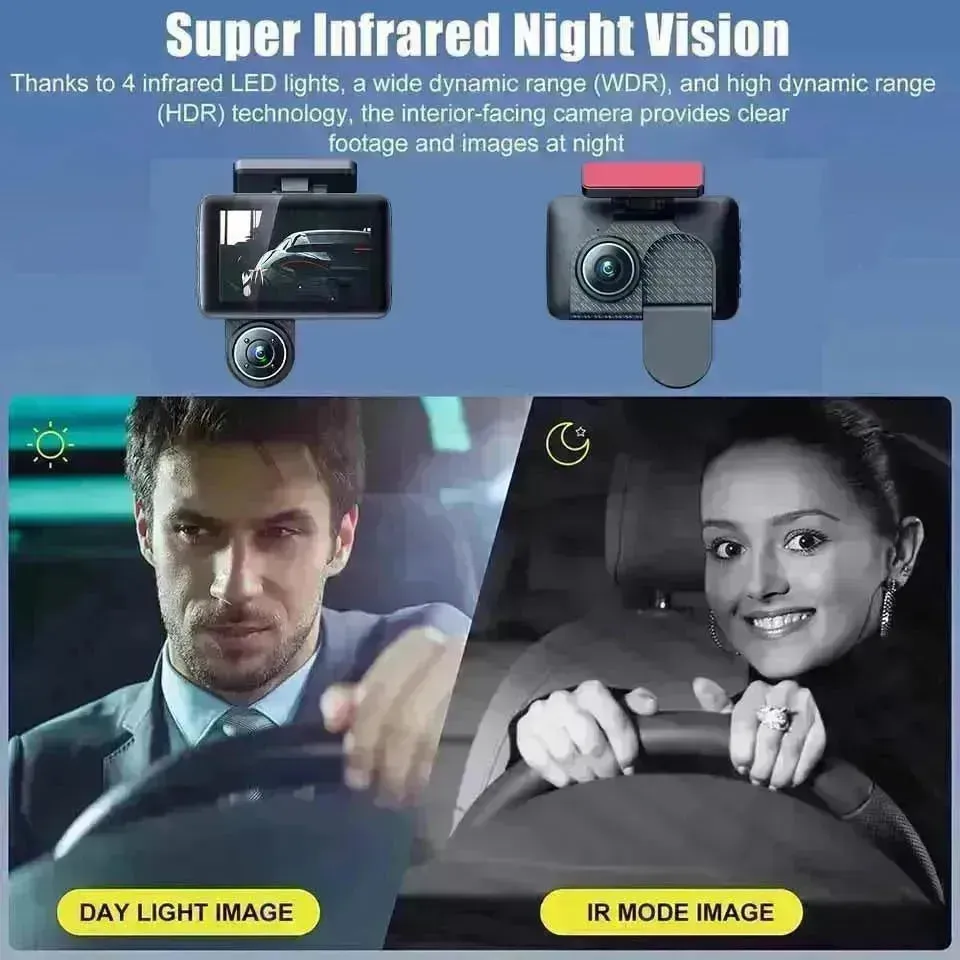 Smart WDR AND HDR 4 Inch Dashcam HD 1080P Infrared Night Vision Camera, 170 wide angle with reverse image Motion detection, Loop video, front and back video function suitable for your car and house.