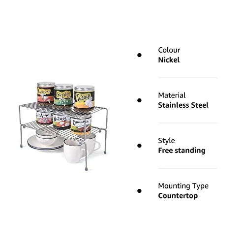 SmartSlide 2 Shelves Stainless Steel Cabinet Shelf (16 to 31 Inch), Expandable & Stackable Counter Spice Racks, Multifunctional Storage Racks for Kitchen, Bathroom, Cupboard & Pantry