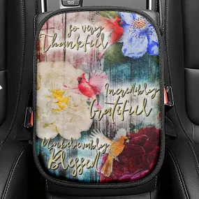 So Very Thankful Incredibly Grateful Unbelievably Blessed Cardinal Bird Seat Box Cover, Scripture Car Center Console Cover,