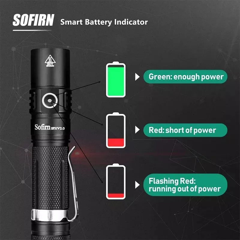 Sofirn SP31 V2.0 Powerful Tactical LED Flashlight 18650 Cree XPL HI 1200lm Torch Light Lamp with Dual Switch Power Indicator ATR