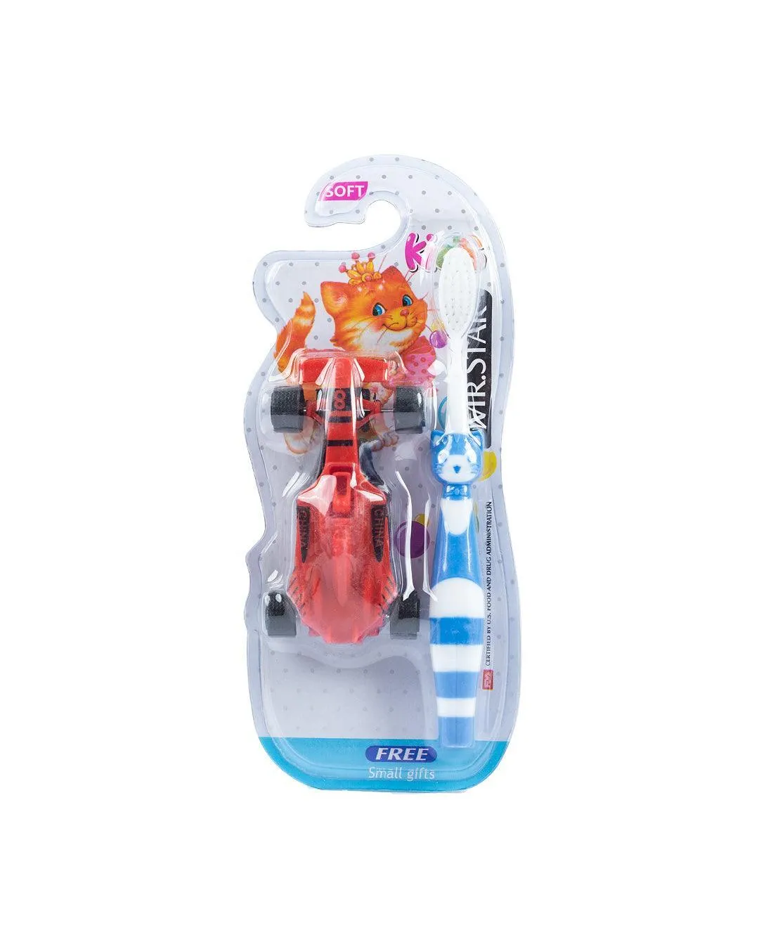 Soft Bristles Kid Compact Toothbrush with Toy Car, Red, Plastic