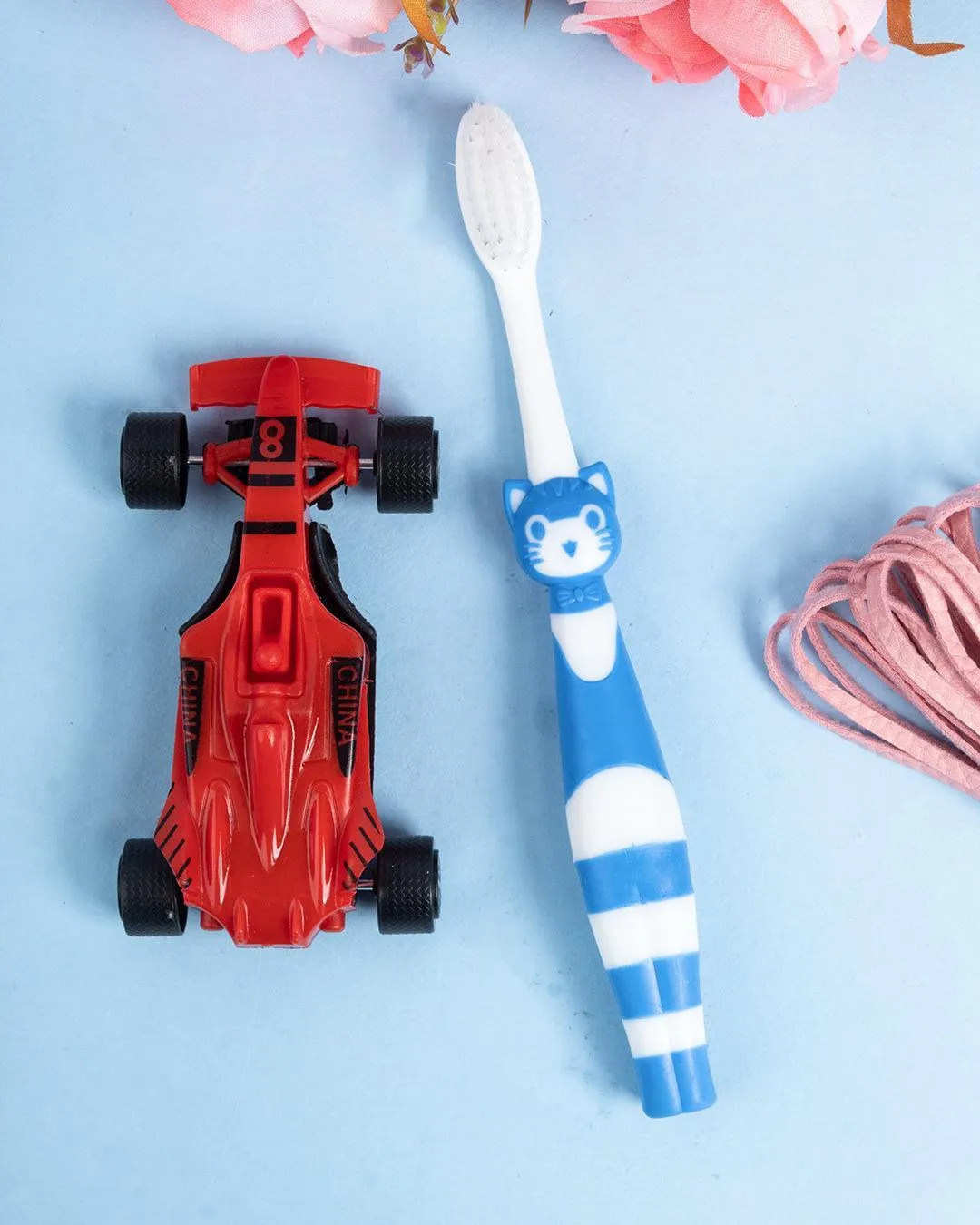 Soft Bristles Kid Compact Toothbrush with Toy Car, Red, Plastic