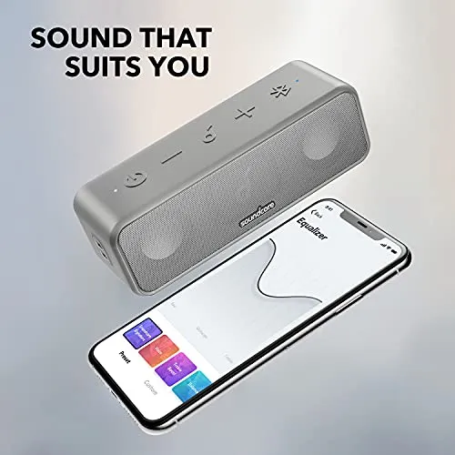 Soundcore 3 by Anker Soundcore, Bluetooth Speaker with Stereo Sound, 24H Playtime, IPX7 Waterproof, Pure Titanium Diaphragm Drivers, PartyCast, BassUp, App, Custom EQ, for Home, Outdoor, and Beach