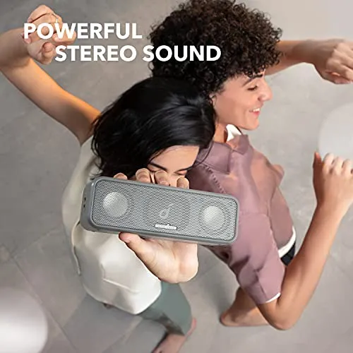 Soundcore 3 by Anker Soundcore, Bluetooth Speaker with Stereo Sound, 24H Playtime, IPX7 Waterproof, Pure Titanium Diaphragm Drivers, PartyCast, BassUp, App, Custom EQ, for Home, Outdoor, and Beach