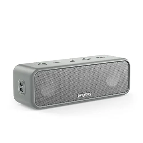 Soundcore 3 by Anker Soundcore, Bluetooth Speaker with Stereo Sound, 24H Playtime, IPX7 Waterproof, Pure Titanium Diaphragm Drivers, PartyCast, BassUp, App, Custom EQ, for Home, Outdoor, and Beach