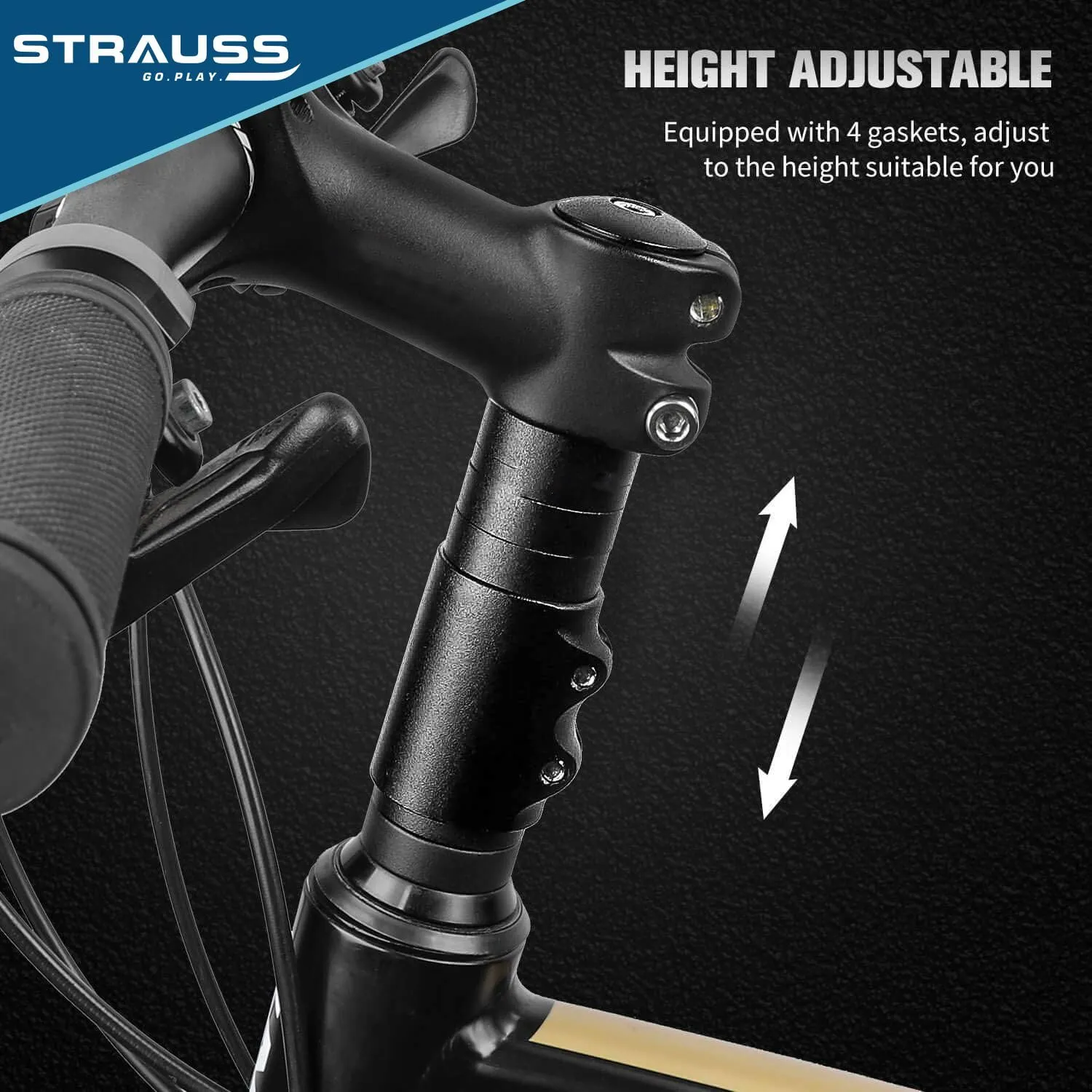 STRAUSS Cycle Handlebar | Cycle Heads Up Stem Riser Adaptor | Cycle Handle Extension | Cycle Accessories | Adjustable Cycle Handle Bar Stem Raiser | Enhanced Control and Stability, (Black)