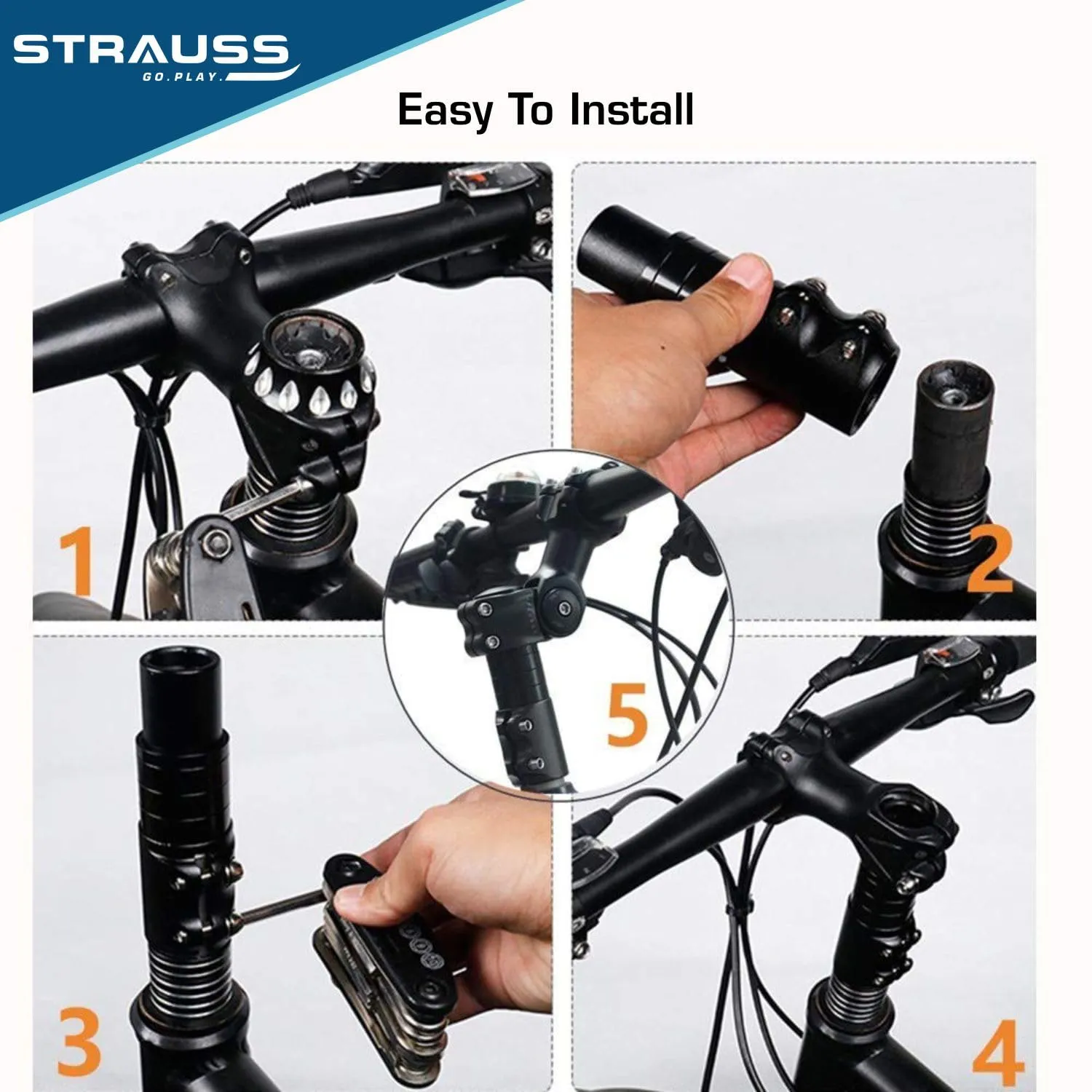 STRAUSS Cycle Handlebar | Cycle Heads Up Stem Riser Adaptor | Cycle Handle Extension | Cycle Accessories | Adjustable Cycle Handle Bar Stem Raiser | Enhanced Control and Stability, (Black)