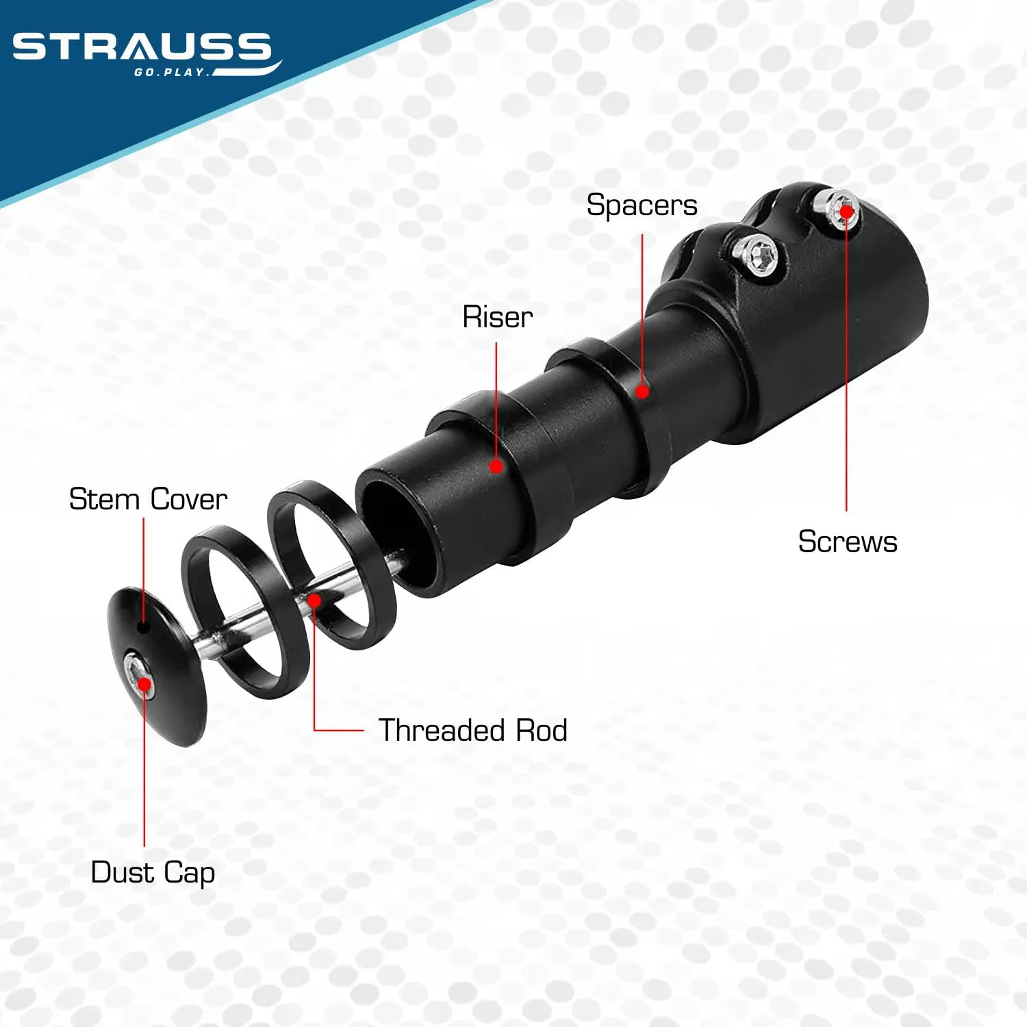 STRAUSS Cycle Handlebar | Cycle Heads Up Stem Riser Adaptor | Cycle Handle Extension | Cycle Accessories | Adjustable Cycle Handle Bar Stem Raiser | Enhanced Control and Stability, (Black)