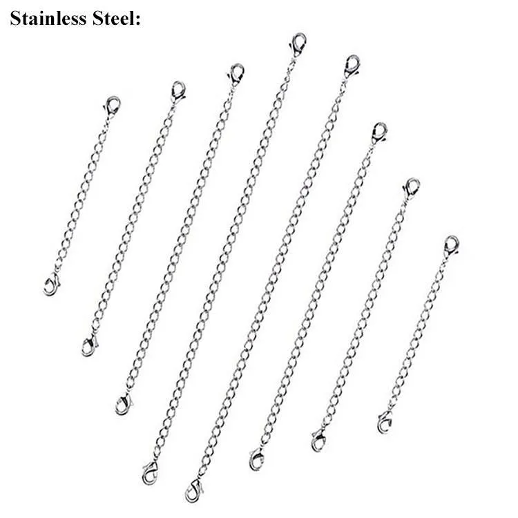 Surgical Stainless Steel Silver Tone Necklace Bracelet Extender Curb Chain Sets 2" 3" 4" 5" 6"