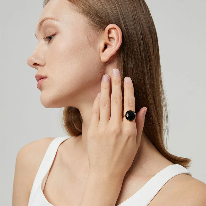 totwoo MEET Black Agate Smart Ring(18K Gold Pated Brass)