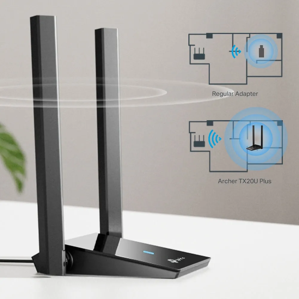 TP-Link Archer TX20U Plus AX1800 High Gain Dual Band Wi-Fi 6 USB 3.0 Adapter with 1201Mbps at 5GHz, 574Mbps at 2.4GHz, MU-MIMO, OFDMA, WPA3 Works with Windows 11/10