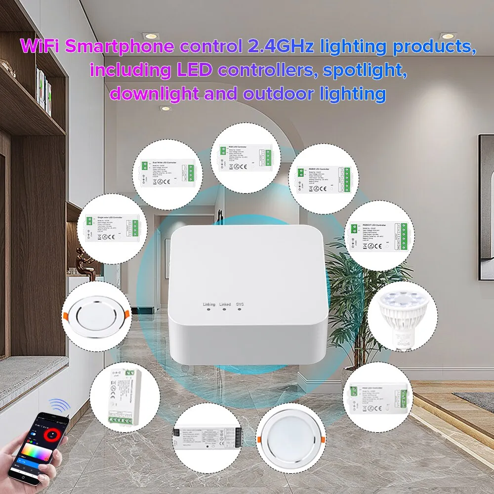 Tuya 2.4GHz WiFi Gateway for C01RF-C04RF LM051 Controller DIM CCT RGB RGBW RGBCCT LED Strip Tuya Smart Life Alexa Google Home