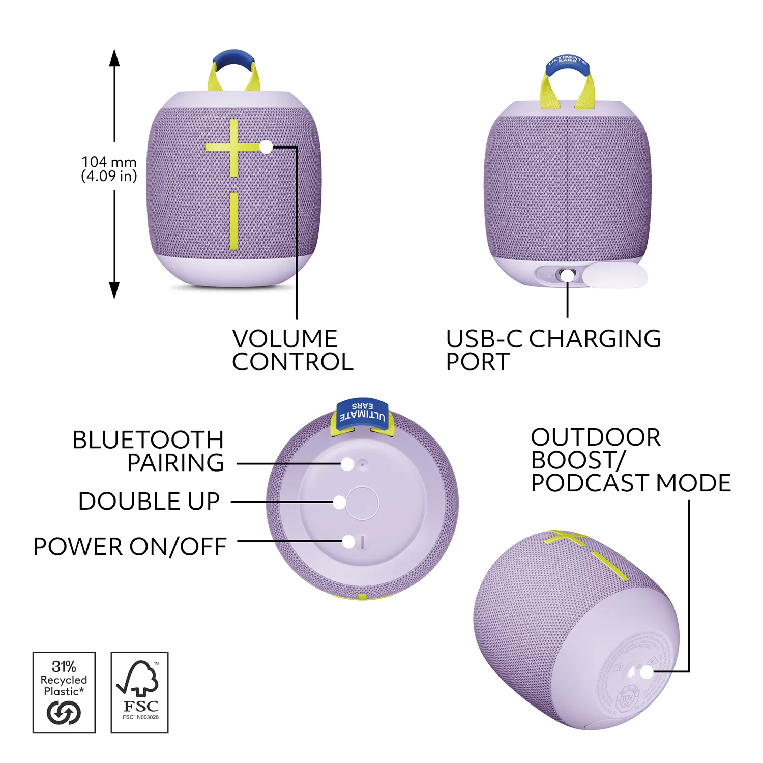 Ultimate Ears UE WonderBoom 4 Ultraportable Bluetooth Speaker with Podcast Mode