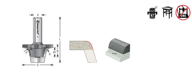 Undermount Bowl Router Bit | Corian 17°x 1 25⁄32 Dia x 11⁄16 x 1⁄2" Shank | 57156 | 738685971567