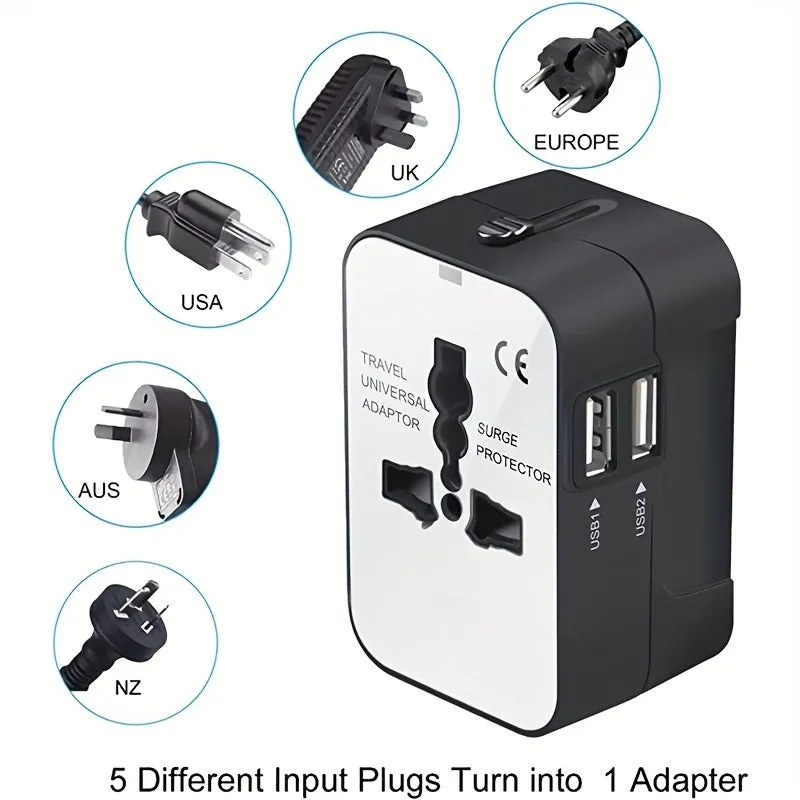 Universal Travel Adapter - All-in-One Quick-Charge Wall Charger with Dual USB Ports - Globetrotters Essential for USA, EU, UK, AUS