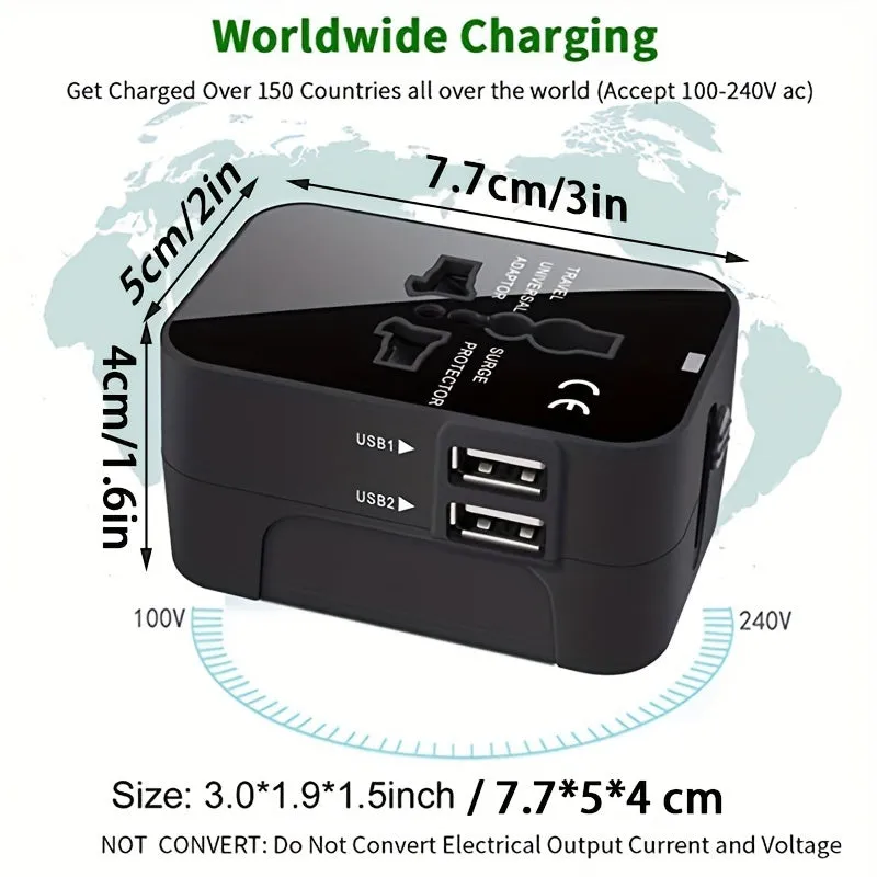 Universal Travel Adapter - All-in-One Quick-Charge Wall Charger with Dual USB Ports - Globetrotters Essential for USA, EU, UK, AUS