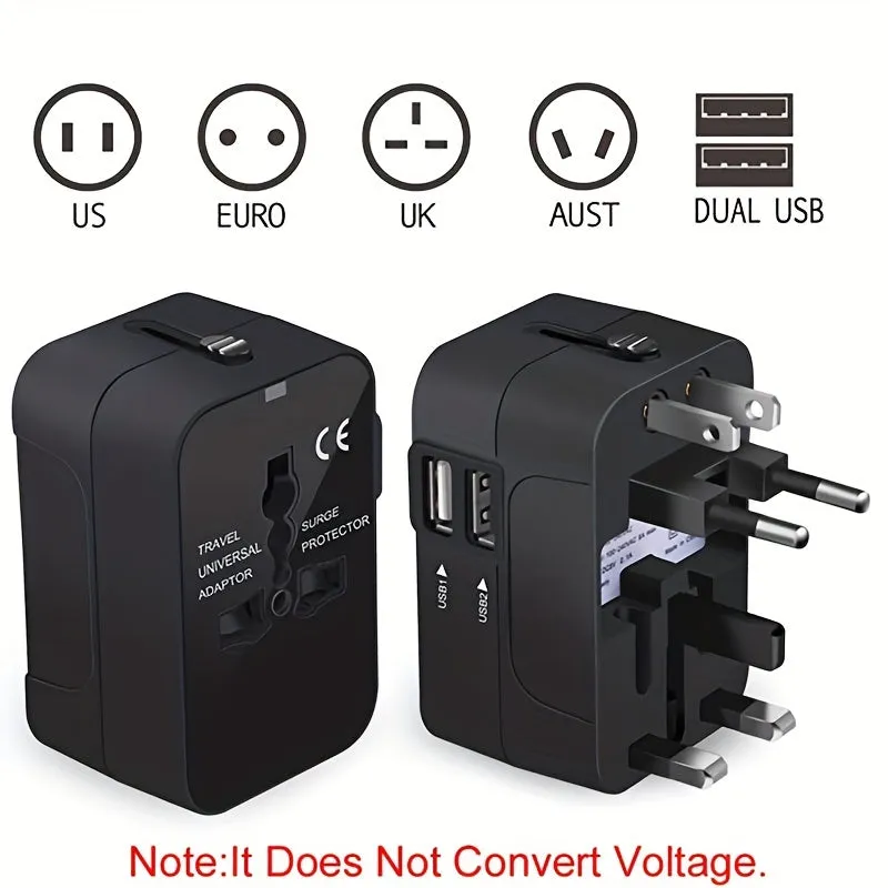 Universal Travel Adapter - All-in-One Quick-Charge Wall Charger with Dual USB Ports - Globetrotters Essential for USA, EU, UK, AUS