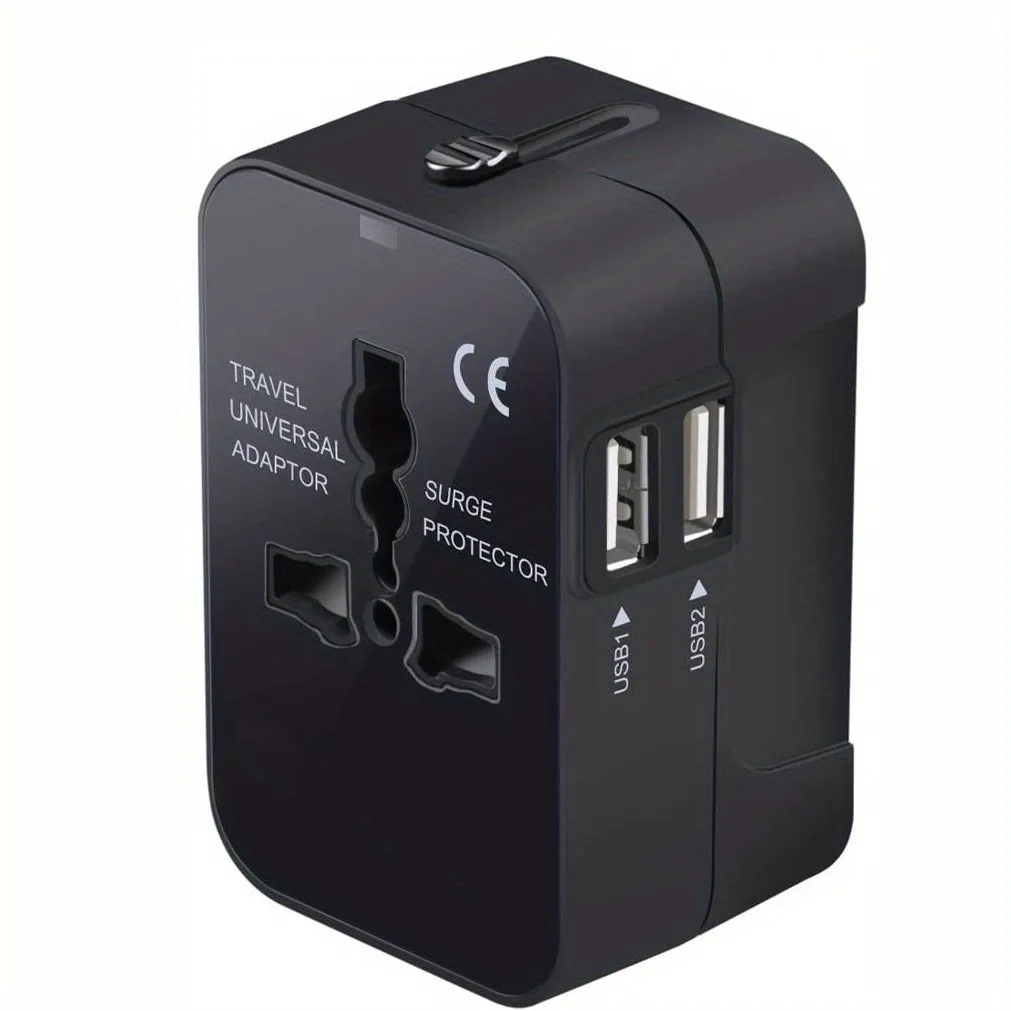 Universal Travel Adapter - All-in-One Quick-Charge Wall Charger with Dual USB Ports - Globetrotters Essential for USA, EU, UK, AUS