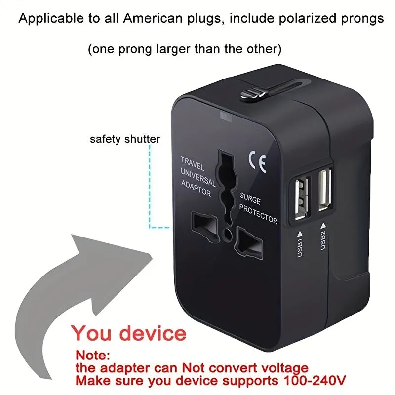 Universal Travel Adapter - All-in-One Quick-Charge Wall Charger with Dual USB Ports - Globetrotters Essential for USA, EU, UK, AUS