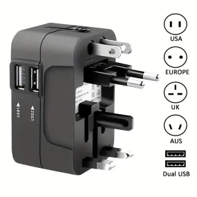 Universal Travel Adapter - All-in-One Quick-Charge Wall Charger with Dual USB Ports - Globetrotters Essential for USA, EU, UK, AUS