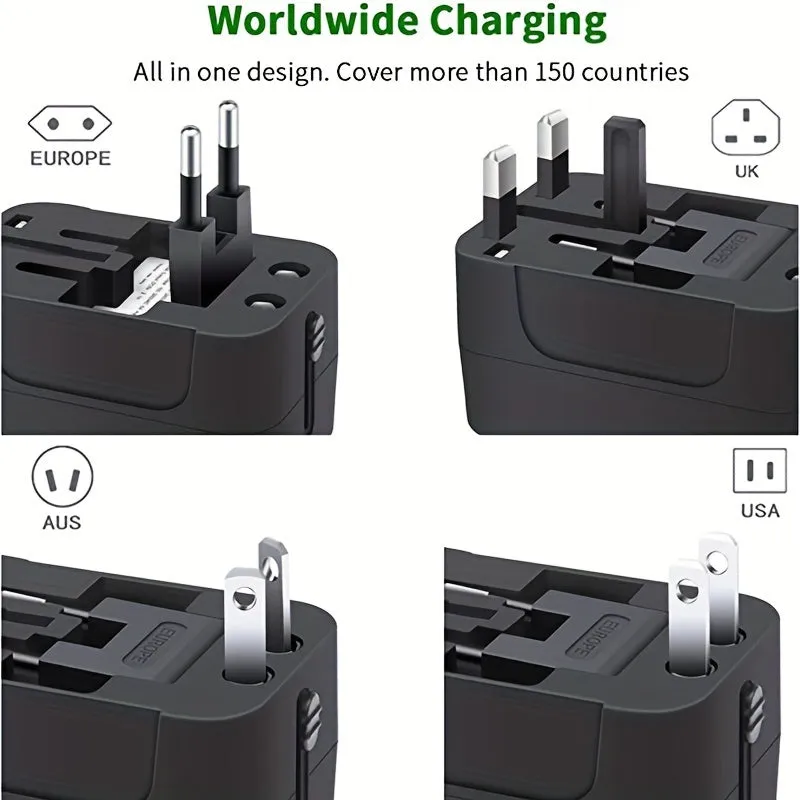 Universal Travel Adapter - All-in-One Quick-Charge Wall Charger with Dual USB Ports - Globetrotters Essential for USA, EU, UK, AUS