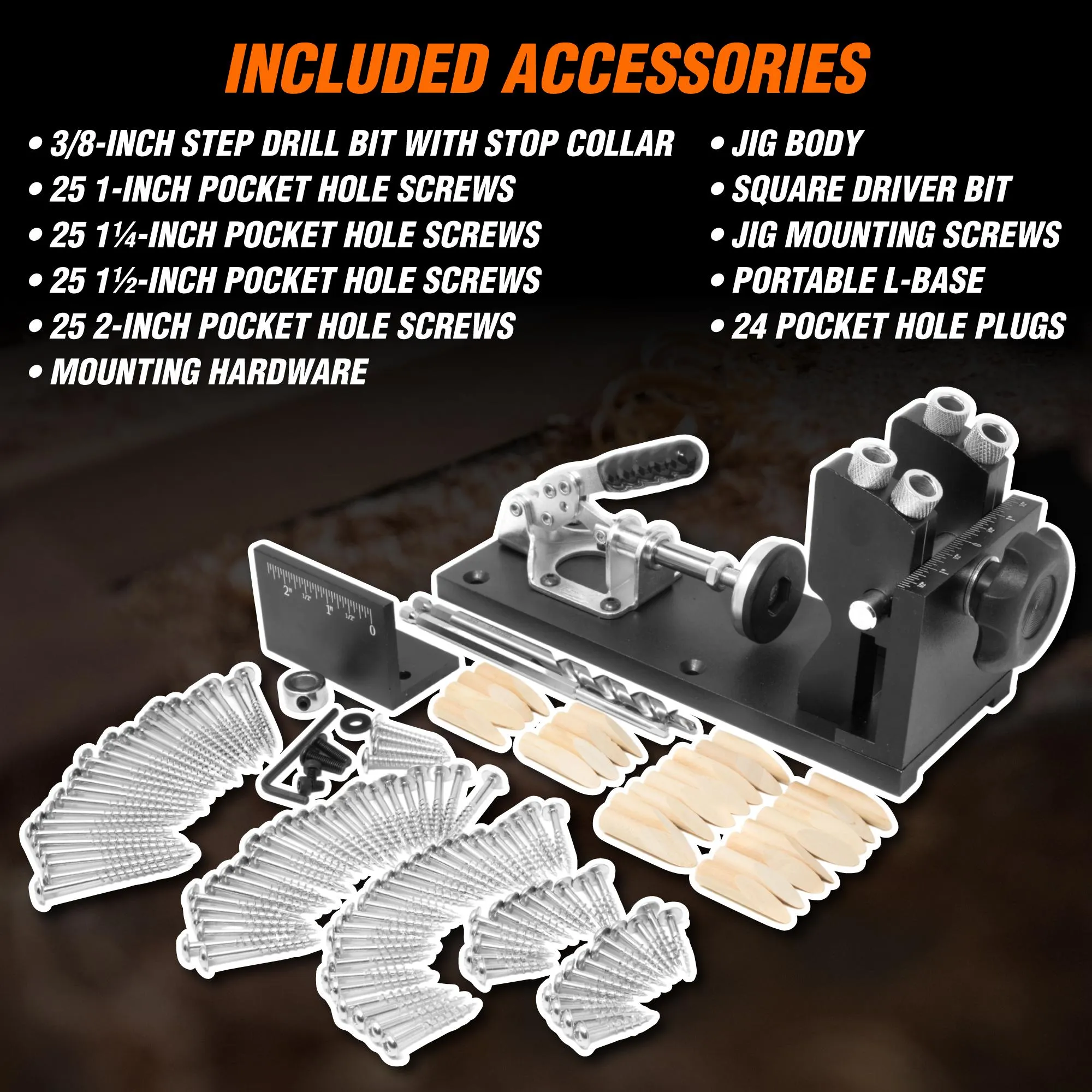 WEN WA1527 Metal Pocket Hole Jig Kit with L-Base, Step Drill Bit, and Self-Tapping Screws