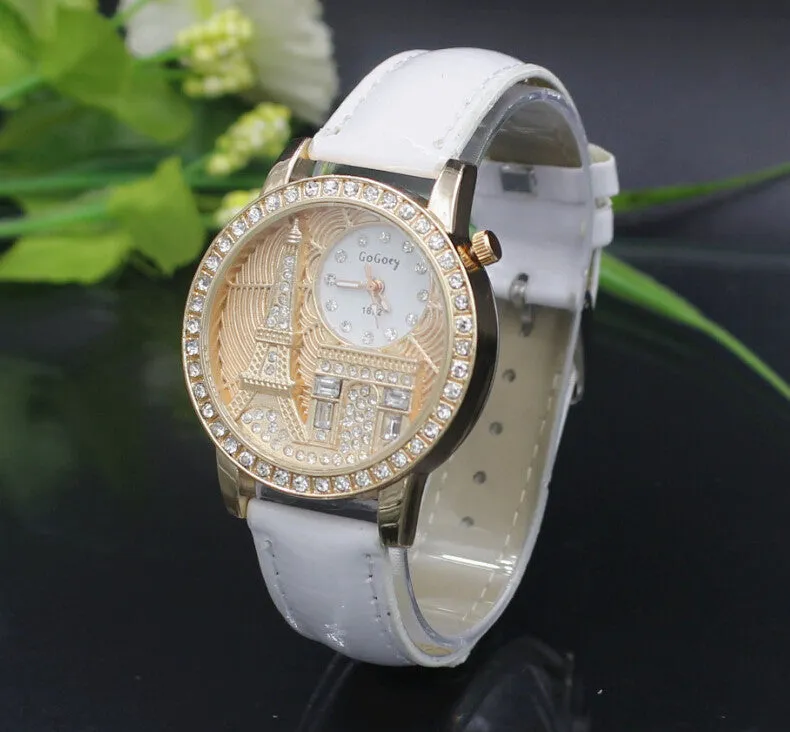 Women watches Quartz Wristwatch Gogoey Brand Luxury Eiffel Tower Leather Watch Lady Casual fashion gold Watch