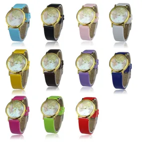 Women's Watch World Map Pattern PU Band